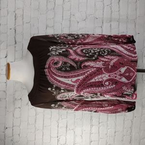  Ann Taylor Petites Brown Pink Paisley Semi Sheer Silk Blouse  Petites 8P
